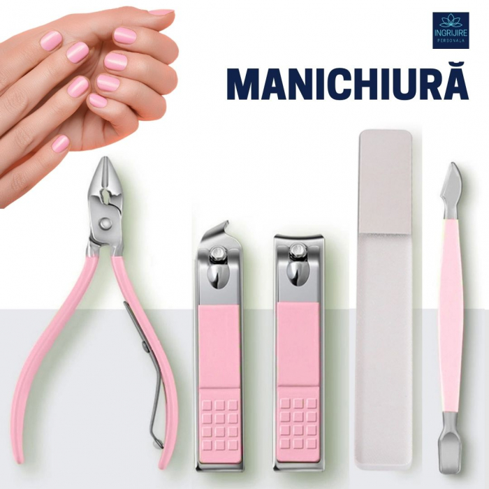 Trusa manichiura profesionala 16 piese, otel inoxidabil - PINK BABY DOLL [9]