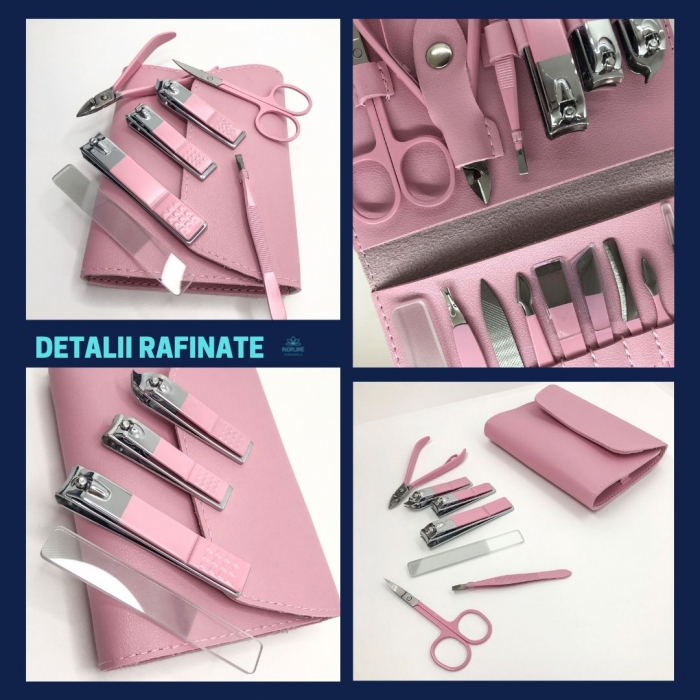 Trusa manichiura profesionala 16 piese, otel inoxidabil - PINK BABY DOLL [6]