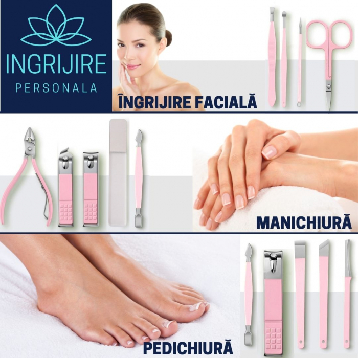 Trusa manichiura profesionala 16 piese, otel inoxidabil - PINK BABY DOLL [7]