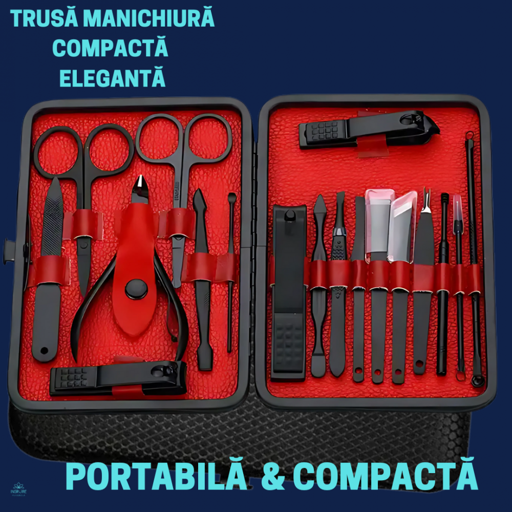 Trusa manichiura profesionala 18 piese, otel negru mat [2]