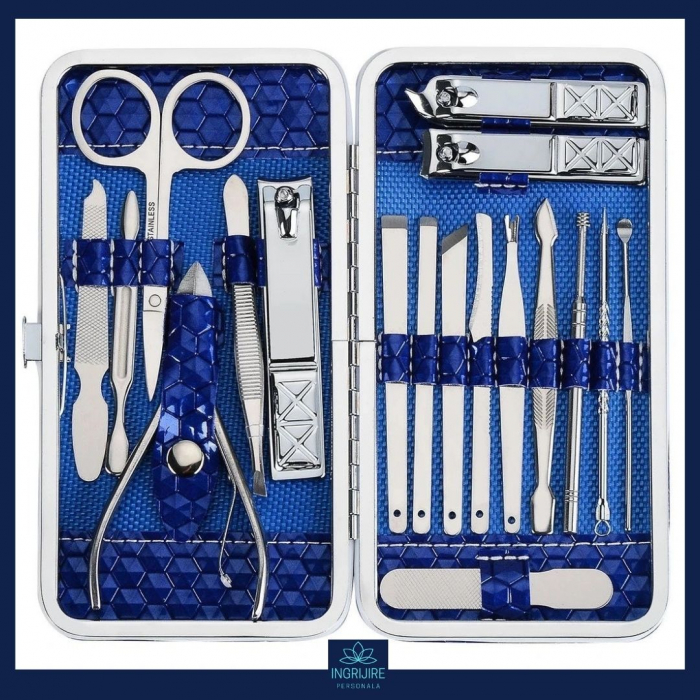 Trusa manichiura profesionala 18 piese, Silver, Ocean Blue [8]