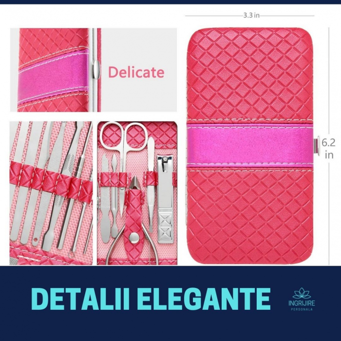 Trusa manichiura profesionala 18 piese, Silver, Ruby Pink [8]