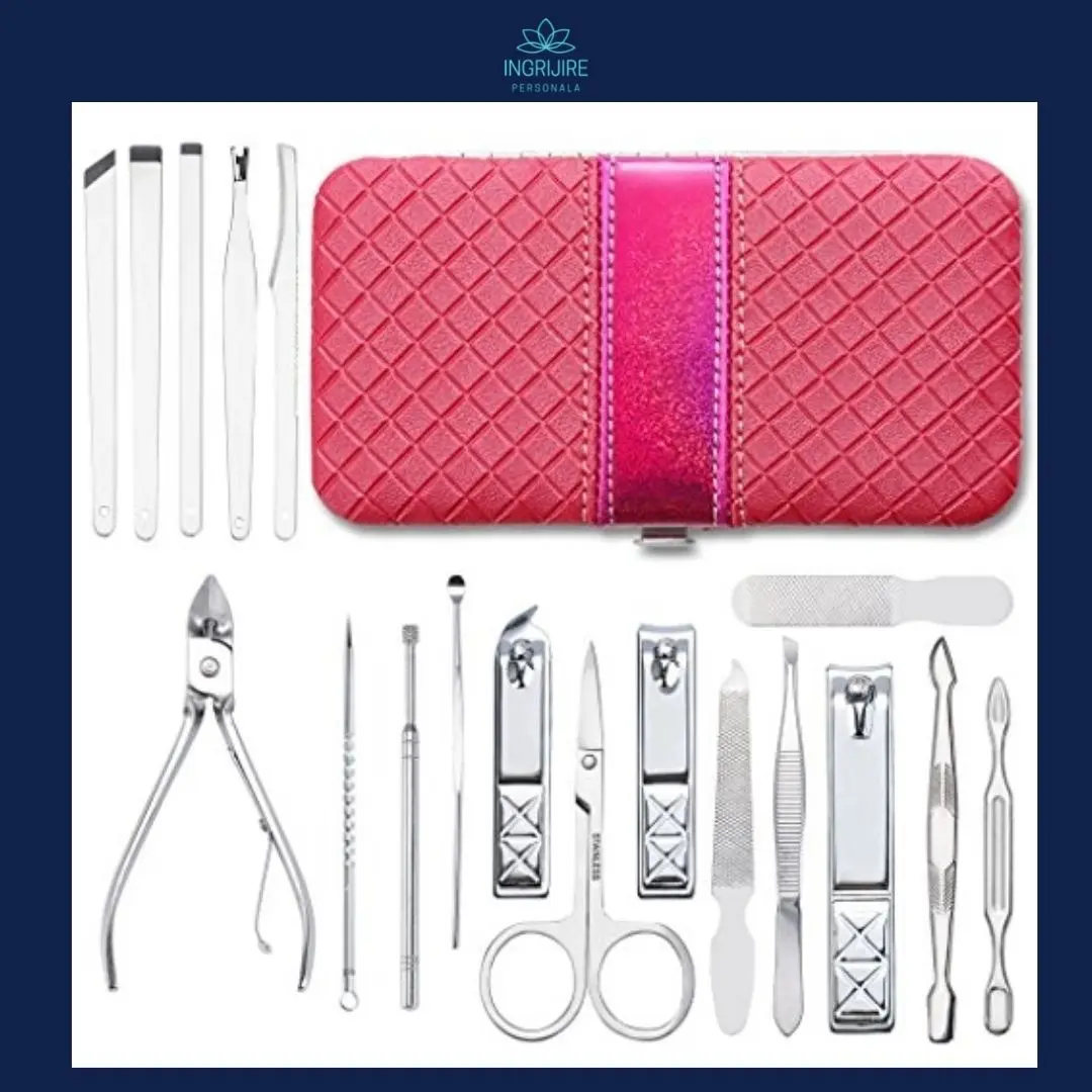 Trusa manichiura profesionala 18 piese, Silver, Ruby Pink [3]