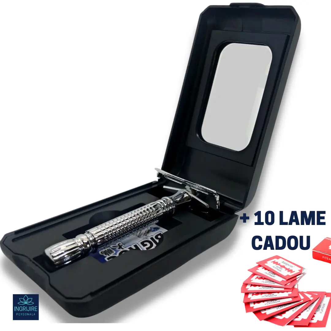 Aparat de ras clasic, Big Roc, otel inoxidabil si aliaj de zinc, carcasa de protectie