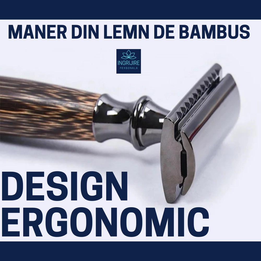 Aparat de ras clasic, maner din lemn, black [1]