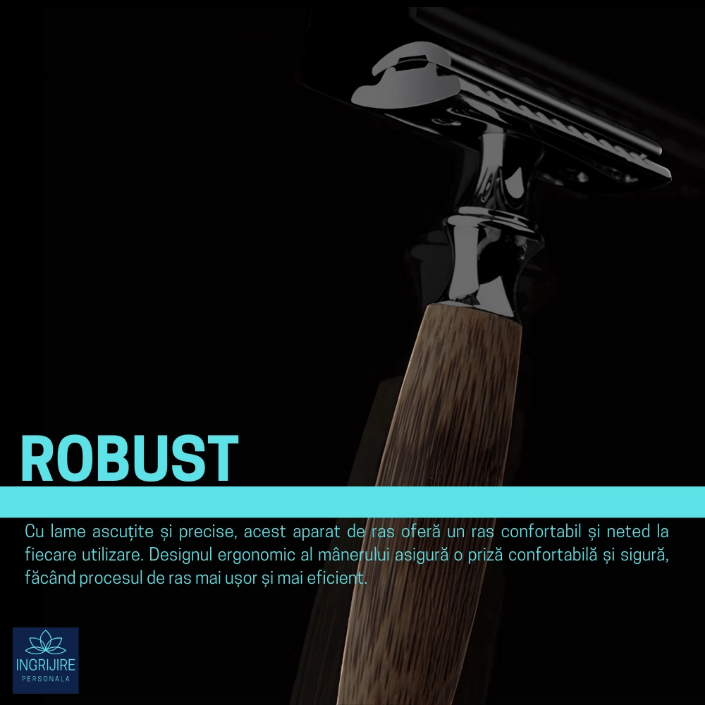 Aparat de ras clasic, maner din lemn, black [5]