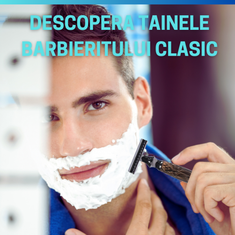 Aparat de ras clasic, maner din lemn, black [5]