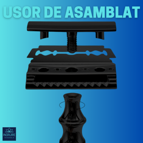 Aparat de ras clasic, maner din lemn, black [4]