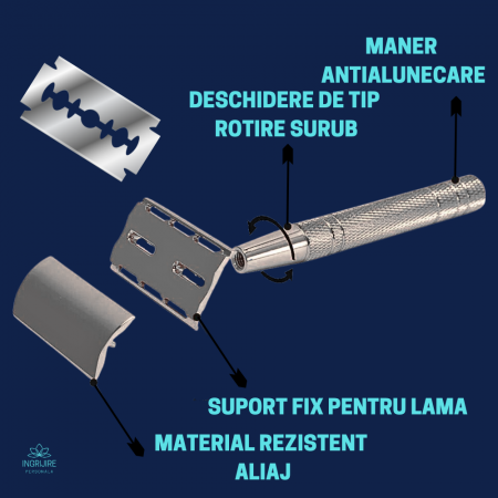 Aparat de ras clasic, safety razor, silver [4]