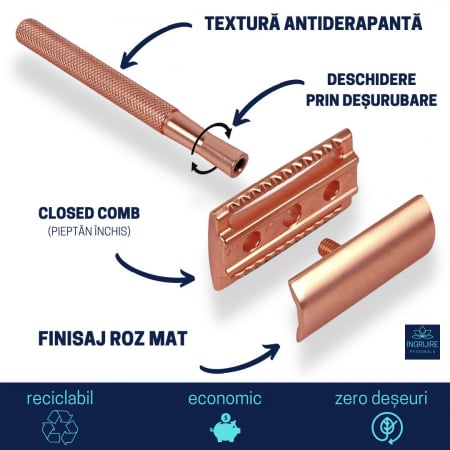 Aparat de ras safety razor Haward Luxury, rose gold [3]