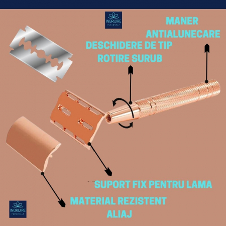 Aparat de ras clasic, safety razor, rose gold [13]