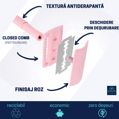 Aparat de ras safety razor, Luxury Pink [2]