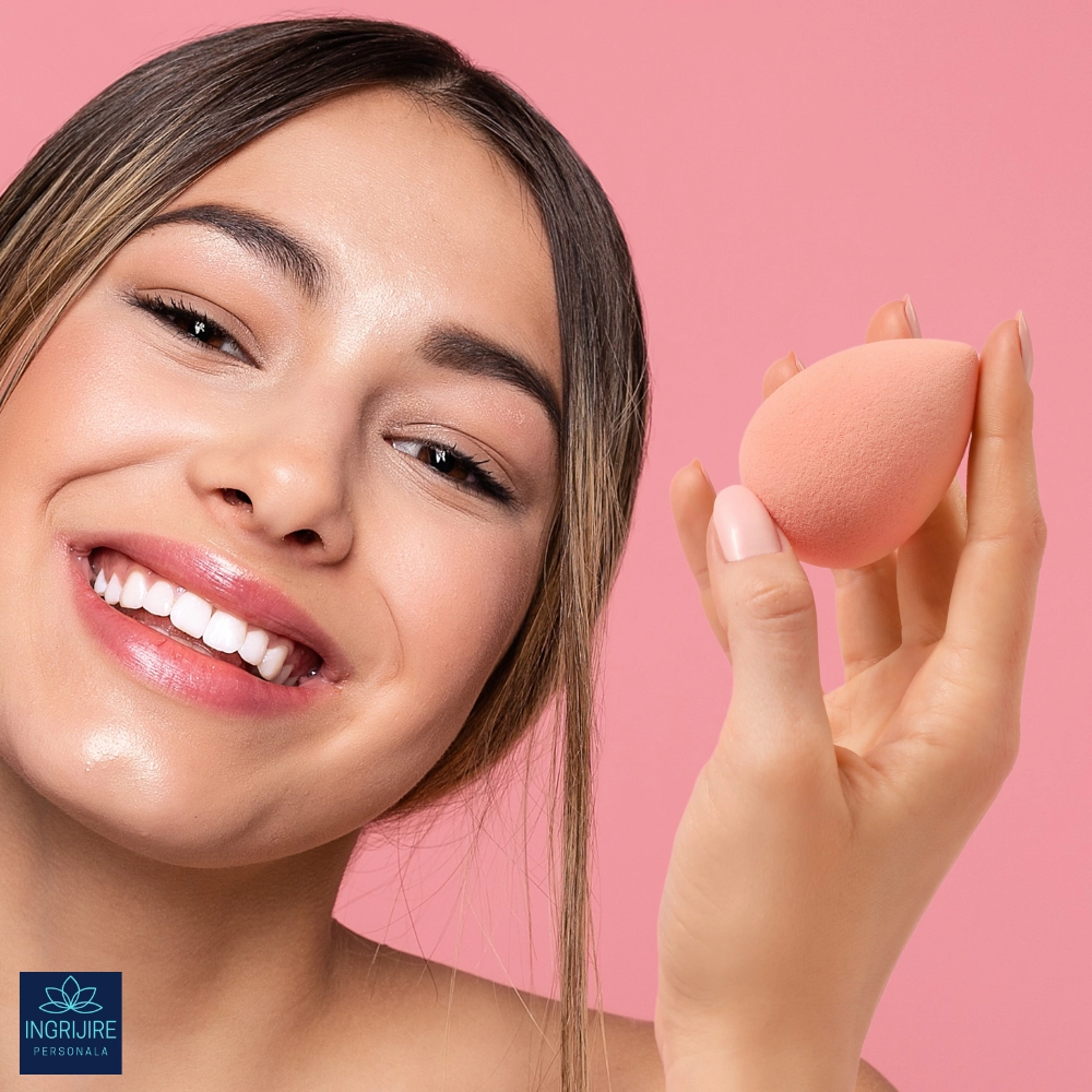 Burete ergonomic si stativ pentru aplicare make-up si creme, beige [3]