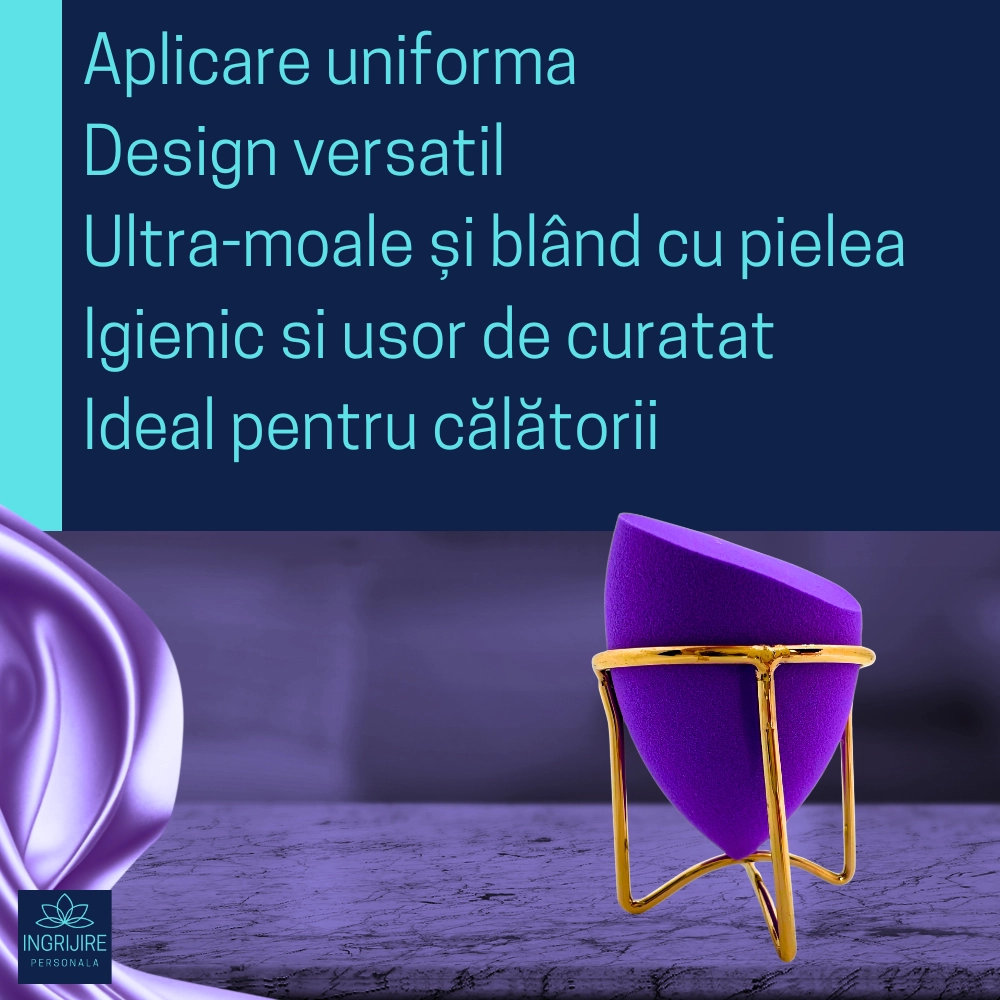 Burete ergonomic si stativ pentru aplicare make-up si creme, mov [3]