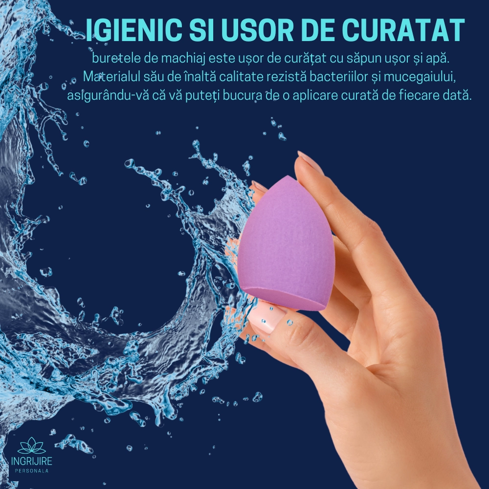 Burete ergonomic si stativ pentru aplicare make-up si creme, mov deschis [4]