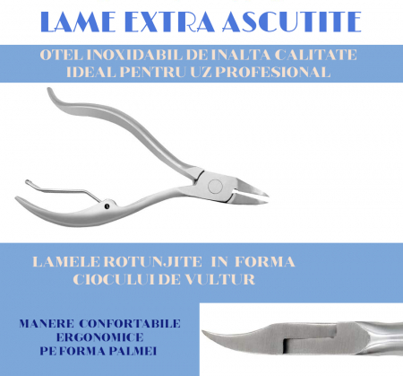 Cleste pentru unghii dure  - otel inoxidabil - falci curbate si ascutite - maner rezistent [3]