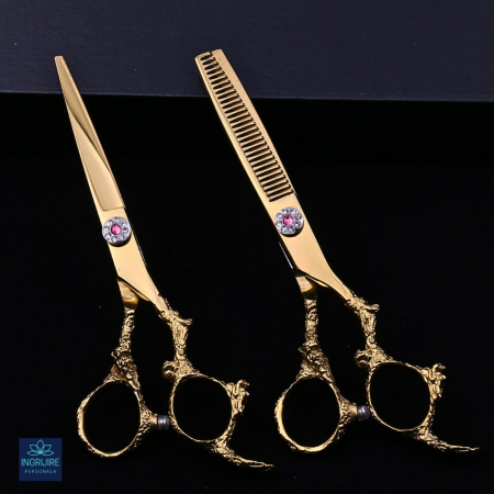 Set de 2 foarfece de tuns 6'', otel japonez, Royal gold [7]