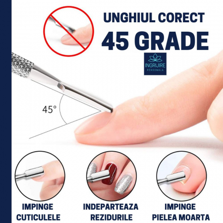 Instrument pentru impingere cuticule si curatare, cu doua capete varf drept/inclinat [2]