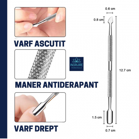 Instrument pentru impingere cuticule si curatare, cu doua capete varf drept/inclinat [4]