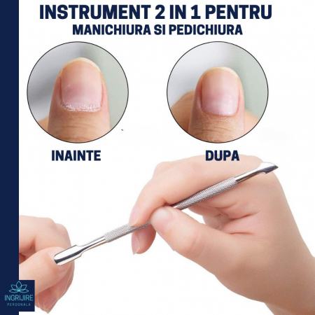 Instrument pentru impingere cuticule si curatare, cu doua capete varf drept/inclinat [3]