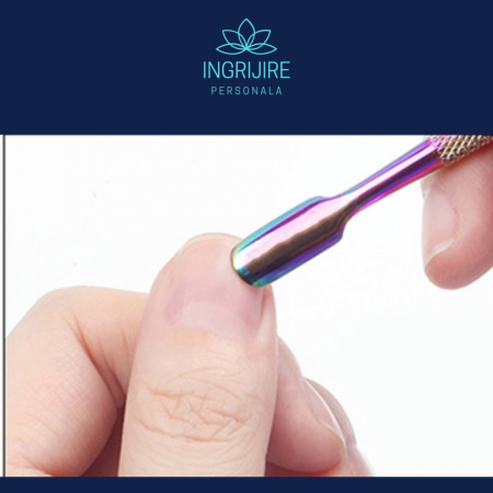 Instrument pentru impingere cuticule si curatare, cu doua capete varf drept/inclinat multicolor [14]