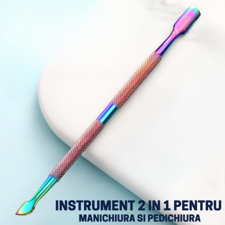 Instrument pentru impingere cuticule si curatare, cu doua capete varf drept/inclinat multicolor [7]