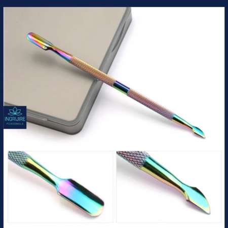 Instrument pentru impingere cuticule si curatare, cu doua capete varf drept/inclinat multicolor [12]