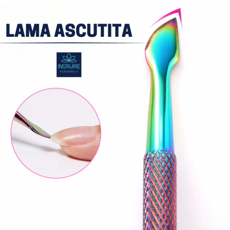 Instrument pentru impingere cuticule si curatare, cu doua capete varf drept/inclinat multicolor [4]