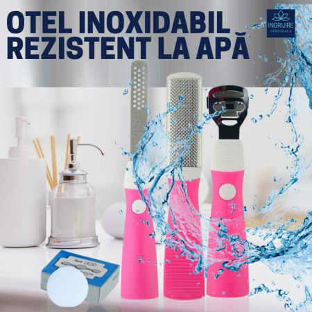 Instrument pentru indepartarea calusurilor cu lama interschimbabila, razuitor si pila, otel inoxidabil [3]