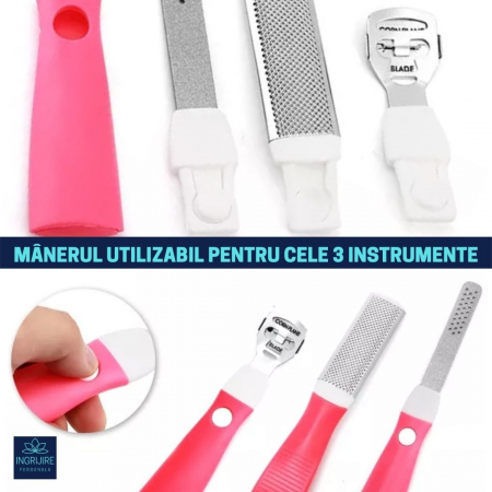 Instrument pentru indepartarea calusurilor cu lama interschimbabila, razuitor si pila, otel inoxidabil [8]