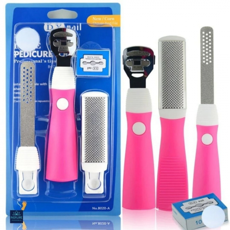 Pile cosmetice - Instrument pentru indepartarea calusurilor cu lama interschimbabila, razuitor si pila, otel inoxidabil