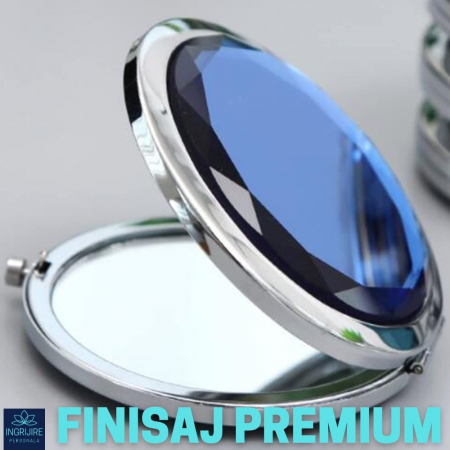 Oglinda de poseta, cristal decorativ albastru, 7 cm, lupa x3, otel inoxidabil [17]