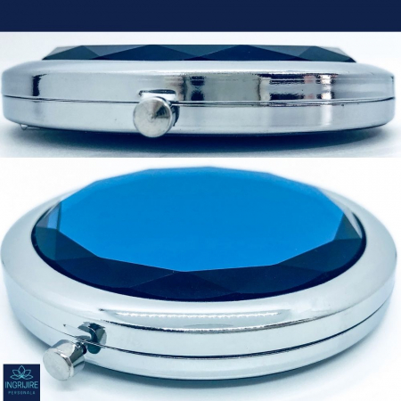 Oglinda de poseta, cristal decorativ albastru, 7 cm, lupa x3, otel inoxidabil [14]