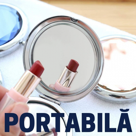 Oglinda de poseta, cristal decorativ albastru, 7 cm, lupa x3, otel inoxidabil [18]