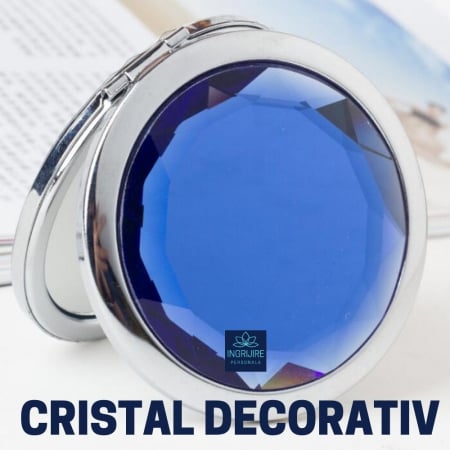 Oglinda de poseta, cristal decorativ albastru, 7 cm, lupa x3, otel inoxidabil [6]