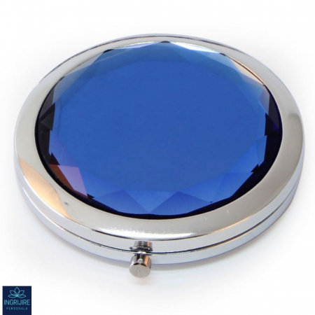 Oglinda de poseta, cristal decorativ albastru, 7 cm, lupa x3, otel inoxidabil [12]