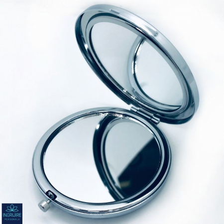 Oglinda de poseta, cristal decorativ albastru, 7 cm, lupa x3, otel inoxidabil [15]