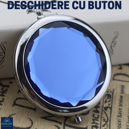 Oglinda de poseta, cristal decorativ albastru, 7 cm, lupa x3, otel inoxidabil [5]