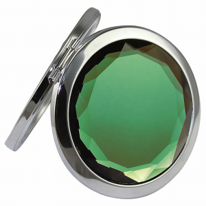 Oglinda de poseta, cristal decorativ verde, 7 cm, lupa x3, otel inoxidabil [5]