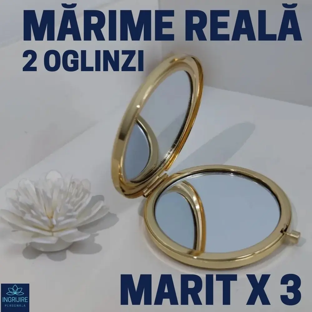 Oglinda de poseta, cristal decorativ albastru, auriu, 7 cm, lupa x3 [2]