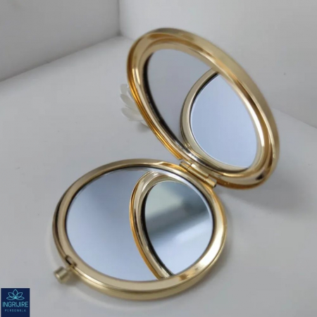 Oglinda de poseta, cristal decorativ albastru, auriu, 7 cm, lupa x3, [11]