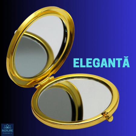 Oglinda de poseta, cristal decorativ champagne, auriu, 7 cm, lupa x3, [7]