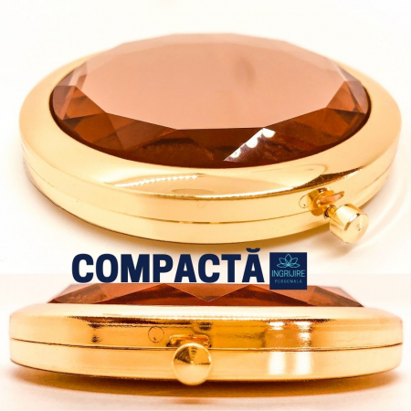 Oglinda de poseta, cristal decorativ champagne, auriu, 7 cm, lupa x3, [3]