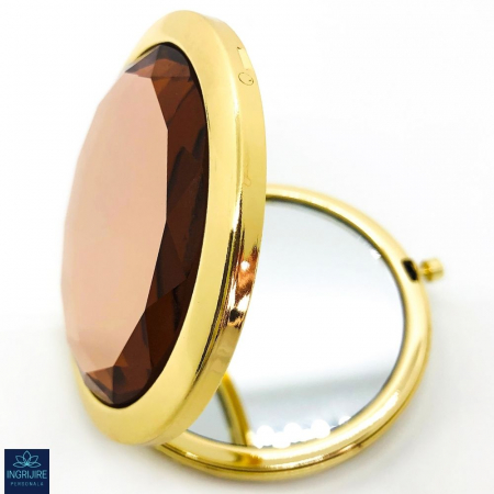 Oglinda de poseta, cristal decorativ champagne, auriu, 7 cm, lupa x3, [11]