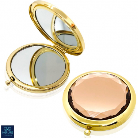 Oglinda de poseta, cristal decorativ champagne, auriu, 7 cm, lupa x3, [0]