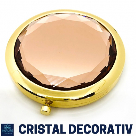 Oglinda de poseta, cristal decorativ champagne, auriu, 7 cm, lupa x3, [4]