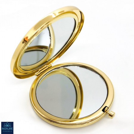 Oglinda de poseta, cristal decorativ champagne, auriu, 7 cm, lupa x3, [1]