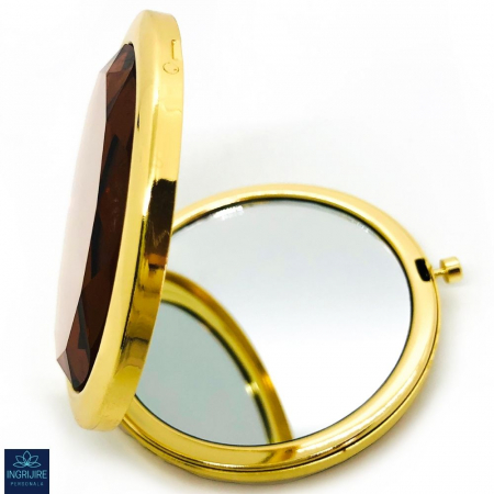 Oglinda de poseta, cristal decorativ champagne, auriu, 7 cm, lupa x3, [12]