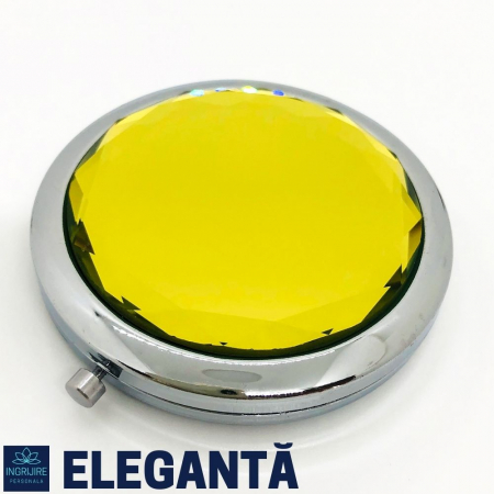 Oglinda de poseta, cristal decorativ lemon , 7 cm, lupa x3, otel inoxidabil [3]