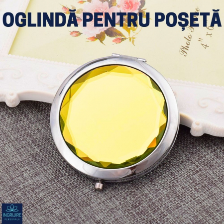 Oglinda de poseta, cristal decorativ lemon , 7 cm, lupa x3, otel inoxidabil [1]